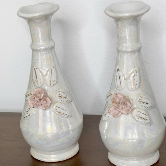 Vintage Betson’s Luster Pink Rose Bud Vase Set of 2‎ - Picture 1 of 8